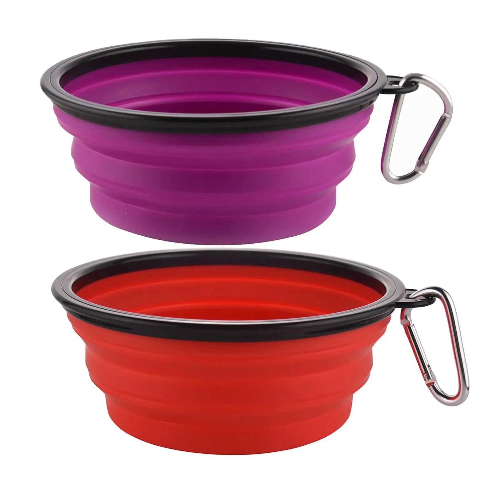 Foldable 34oz Pet Travel Bowls with Carabiner - 2 Pack (Purple+Red)